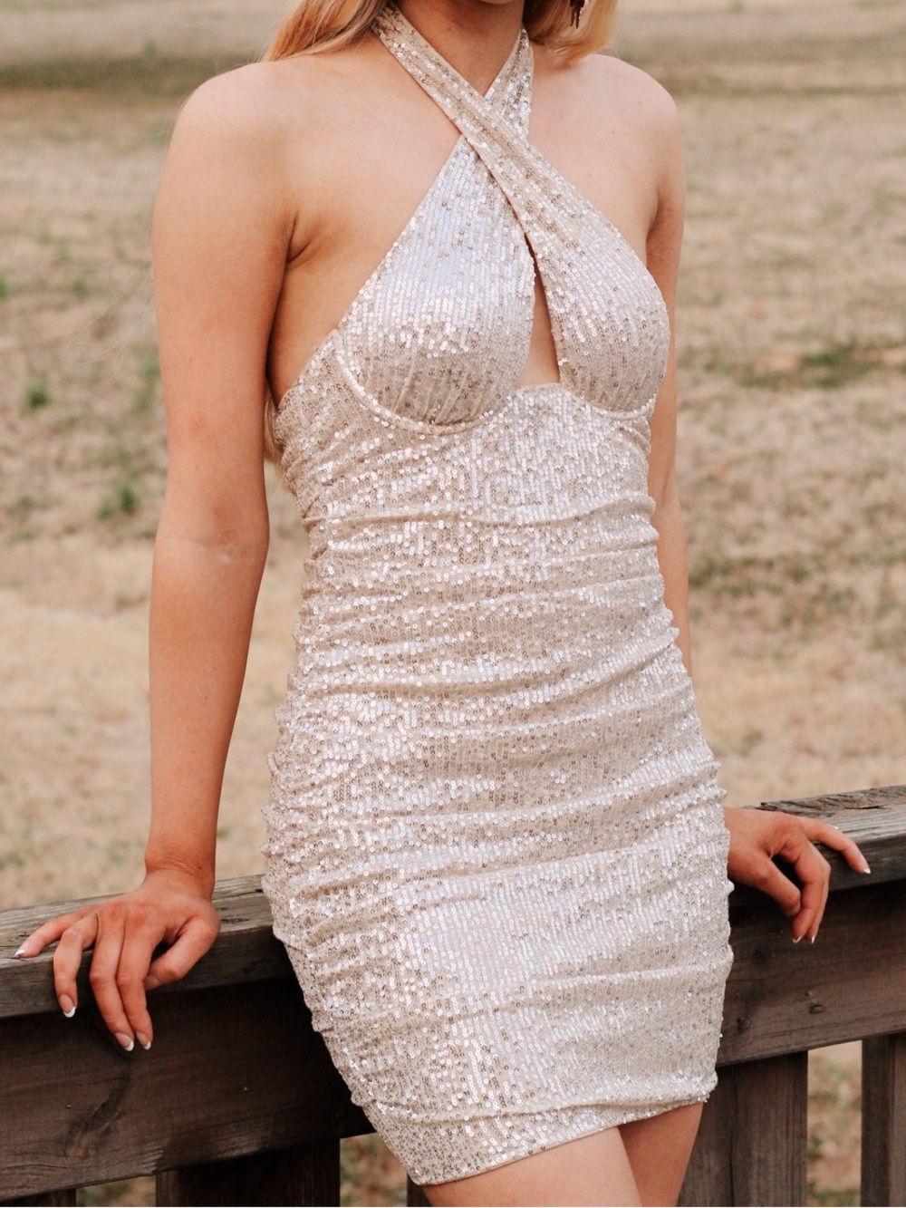 Hello Molly Gold Sequin One-Shoulder Cocktail Dress